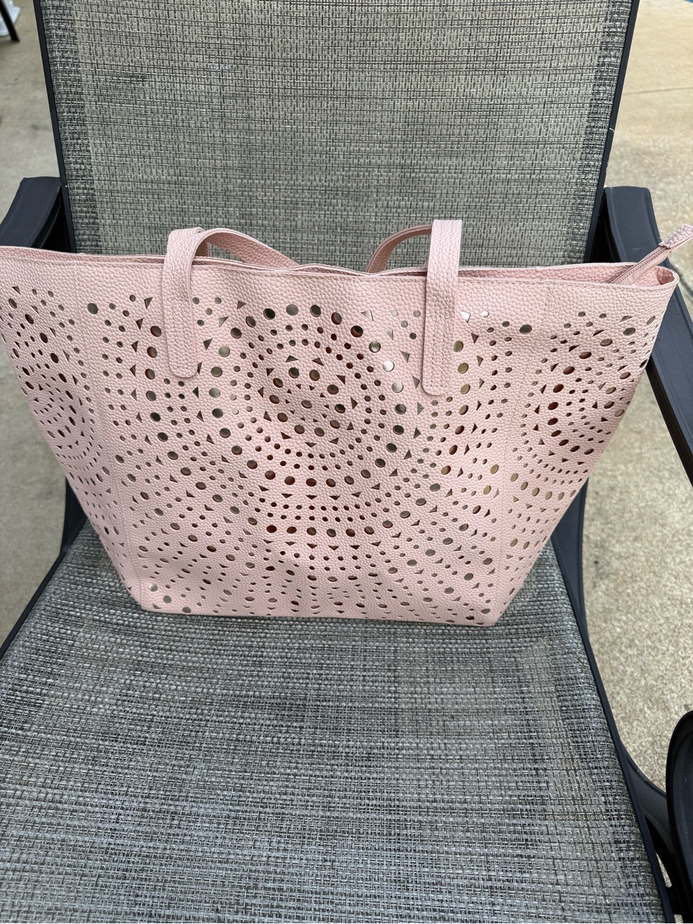 Women's Laser-Cut Tote Bag in Light Beige